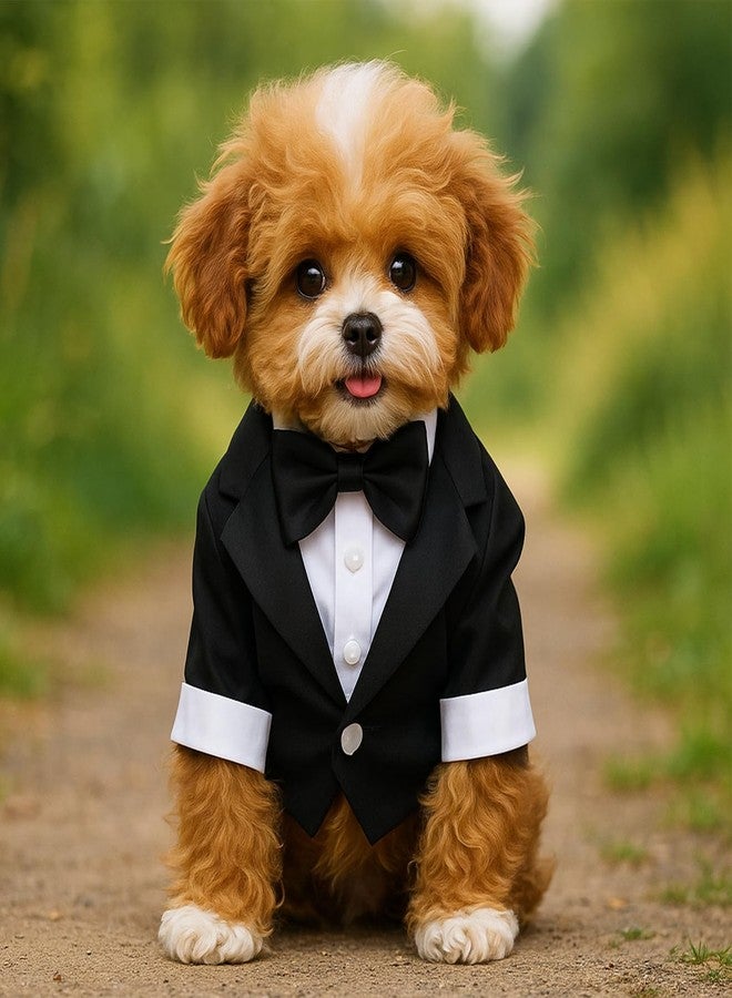 Larrel Dog Tuxedo, Dog Tuxedo Suit with Bow Tie, Pet Tuxedos for Small Dogs and Cats, Pet Wedding Attire Dress Up, Doggy Prince Bow Tie Shirt, Doggy Gentleman Apparel for Halloween, Engagement and Christmas - Image 5